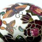 VINTAGE Handmade Goldtone Green/Pink Champleve Enamel Floral & Butterfly Brooch.