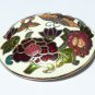 VINTAGE Handmade Goldtone Green/Pink Champleve Enamel Floral & Butterfly Brooch.