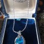 Vintage 1970-s Sterling Silver Beautiful Blue Glass Stone Necklace on Chain.
