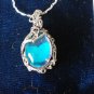 Vintage 1970-s Sterling Silver Beautiful Blue Glass Stone Necklace on Chain.