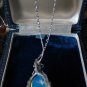 Vintage 1970-s Sterling Silver Beautiful Blue Glass Stone Necklace on Chain.