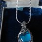 Vintage 1970-s Sterling Silver Beautiful Blue Glass Stone Necklace on Chain.