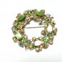 VINTAGE Beautiful Gold Green Thermoset Green/Green A/B Rhinestone Wreath BROOCH