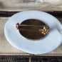 VINTAGE Large Oval Gilt Edge White Ceramic/Pot Pink Floral Printed BROOCH