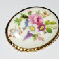 VINTAGE Large Oval Gilt Edge White Ceramic/Pot Pink Floral Printed BROOCH
