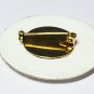 VINTAGE Large Oval Gilt Edge White Ceramic/Pot Pink Floral Printed BROOCH