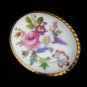VINTAGE Large Oval Gilt Edge White Ceramic/Pot Pink Floral Printed BROOCH