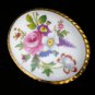 VINTAGE Large Oval Gilt Edge White Ceramic/Pot Pink Floral Printed BROOCH