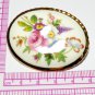 VINTAGE Large Oval Gilt Edge White Ceramic/Pot Pink Floral Printed BROOCH