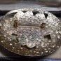 VINTAGE 1990 Large Goldtone Oval White/Green/Pink Champleve Enamel Floral BROOCH