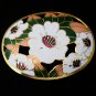 VINTAGE 1990 Large Goldtone Oval White/Green/Pink Champleve Enamel Floral BROOCH