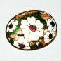 VINTAGE 1990 Large Goldtone Oval White/Green/Pink Champleve Enamel Floral BROOCH