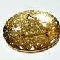 VINTAGE 1990 Large Goldtone Oval White/Green/Pink Champleve Enamel Floral BROOCH