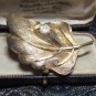 VINTAGE Large Exquisite Signed Goldtone Textured Stylized Floral Leaf BROOCH.