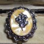 VINTAGE Blackened Rose Goldtone Faux MOP Raised Flowers SCARF RING CLIP - Rare!