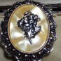 VINTAGE Blackened Rose Goldtone Faux MOP Raised Flowers SCARF RING CLIP - Rare!
