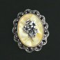 VINTAGE Blackened Rose Goldtone Faux MOP Raised Flowers SCARF RING CLIP - Rare!