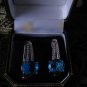 Vintage 1990-s Blue Topaz 925 Sterling Silver Earrings with Zircons.