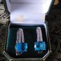 Vintage 1990-s Blue Topaz 925 Sterling Silver Earrings with Zircons.