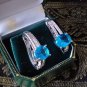 Vintage 1990-s Blue Topaz 925 Sterling Silver Earrings with Zircons.
