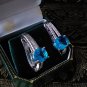 Vintage 1990-s Blue Topaz 925 Sterling Silver Earrings with Zircons.