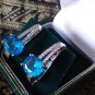 Vintage 1990-s Blue Topaz 925 Sterling Silver Earrings with Zircons.