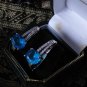 Vintage 1990-s Blue Topaz 925 Sterling Silver Earrings with Zircons.