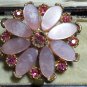 VINTAGE Pretty Goldtone Pink Thermoset & Pink Rhinestone Floral BROOCH