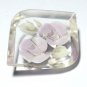 VINTAGE Pretty Clear Lilac & Pale Green Reversed Carved Lucite Floral BROOCH