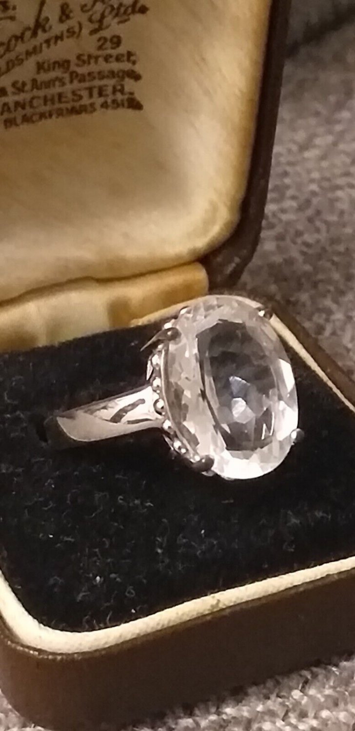 Vintage 1990-s Sterling Silver Natural Large Zircon Ring  Size US 7, UK O