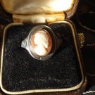 Antique Vintage 1900 Late Victorian Sterling Silver Cameo Ring  Size US 7, UK N