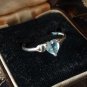 Vintage 1980-s 925 Sterling Silver Natural Aquamarine Heart Ring Size US 6 UK M