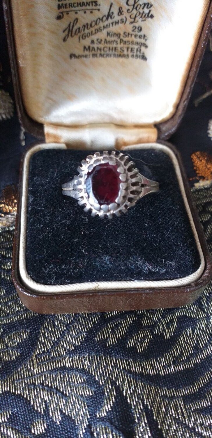 Antique Vintage Late Edwardian Ruby Solid Silver Ring Signet UK R, US  8 1/2.