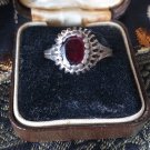 Antique Vintage Late Edwardian Ruby Solid Silver Ring Signet UK R, US  8 1/2.