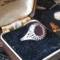 Antique Vintage Late Edwardian Ruby Solid Silver Ring Signet UK R, US 8 1/2.
