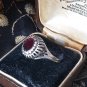 Antique Vintage Late Edwardian Ruby Solid Silver Ring Signet UK R, US 8 1/2.