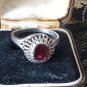 Antique Vintage Late Edwardian Ruby Solid Silver Ring Signet UK R, US 8 1/2.