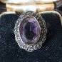Antique Vintage Edwardian 1910-s Amethyst Silver Heavy Ring Size US 6 1/2, UK M