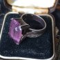 Antique Vintage Victorian 1890-s Amethyst Silver Heavy Ring Size US 5 1/2, UK L