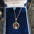 Vintage 1970-s 14 CT Rolled Gold Garnet Pendant & 18 Inch Chain-Hallmarks