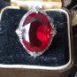Antique Vintage 1930-s Large Red Paste Sterling Silver Ring Size UK O, US 7
