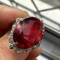 Antique Vintage 1930-s Large Red Paste Sterling Silver Ring Size UK O, US 7
