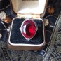 Antique Vintage 1930-s Large Red Paste Sterling Silver Ring Size UK O, US 7