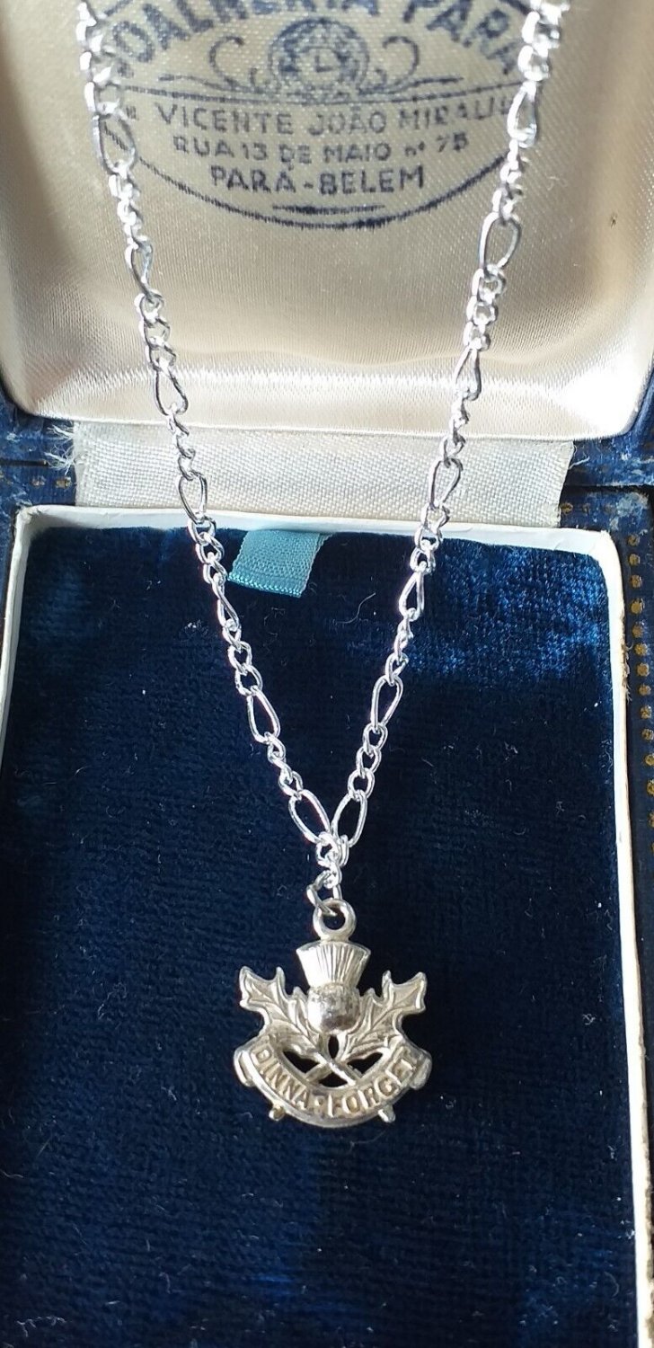 Vintage 1970-s Scottish Dinna Forget Silver Pendant on 18 inch Chain.