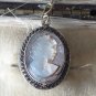 Antique Vintage Victorian 1880-s Silver 800 Cameo Pendant & 18 Inch Chain.