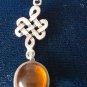 Antique Vintage 1940-s CELTIC 925 Silver Natural Amber Pendant & 18 Inch Chain