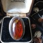 Antique Vintage 1930-s Large Sterling Silver Amber Heavy Ring Size US 7, UK N