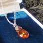 Antique Vintage 1940-s 925 Sterling Silver Natural Amber Pendant & 18 Inch Chain
