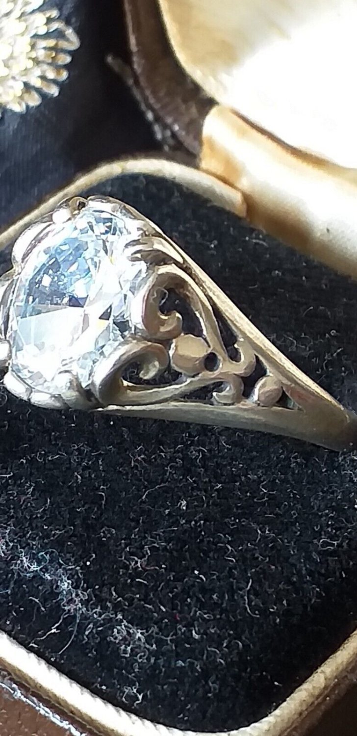 Vintage 1975-s Large Zircon Sterling Silver Signet Ring Size UK R 1/2 US 9
