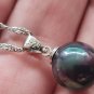 Vintage 1970-s Black Large Pearl Sterling Silver Necklace/Earrings Set in Box
